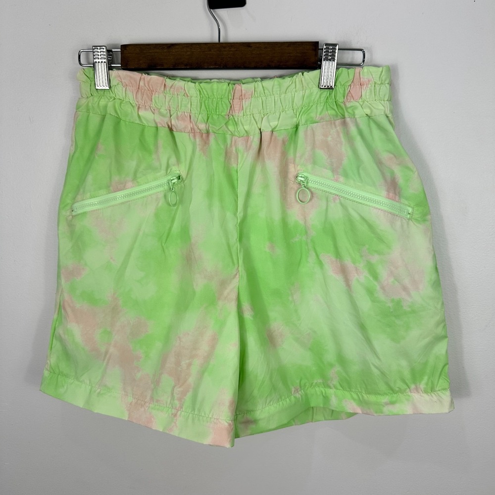 Fabletics Shorts M Green Pink Tie Dye Recycled Nylon Y2K Festival Athleisure Gym